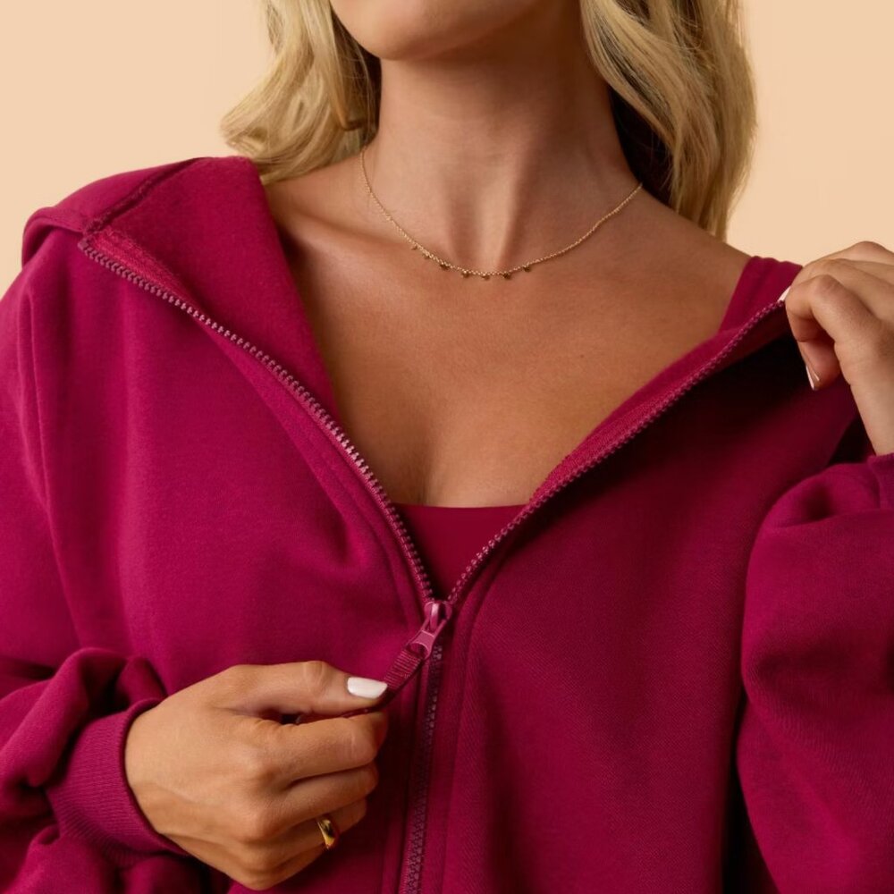NWT Blogilates Marshmallow Full Zip Hoodie - Burgundy Raspberry - Picture 5 of 7